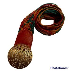 HOLLISTER Vintage Woven Leather Conch Belt Rare Large Metal Buckle ⭐️⭐️⭐️⭐️⭐️